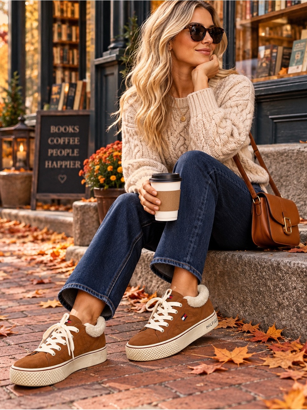 Tommy Hilfiger Women’s 8 Brown Faux Suede Sherpa Platform Sneakers